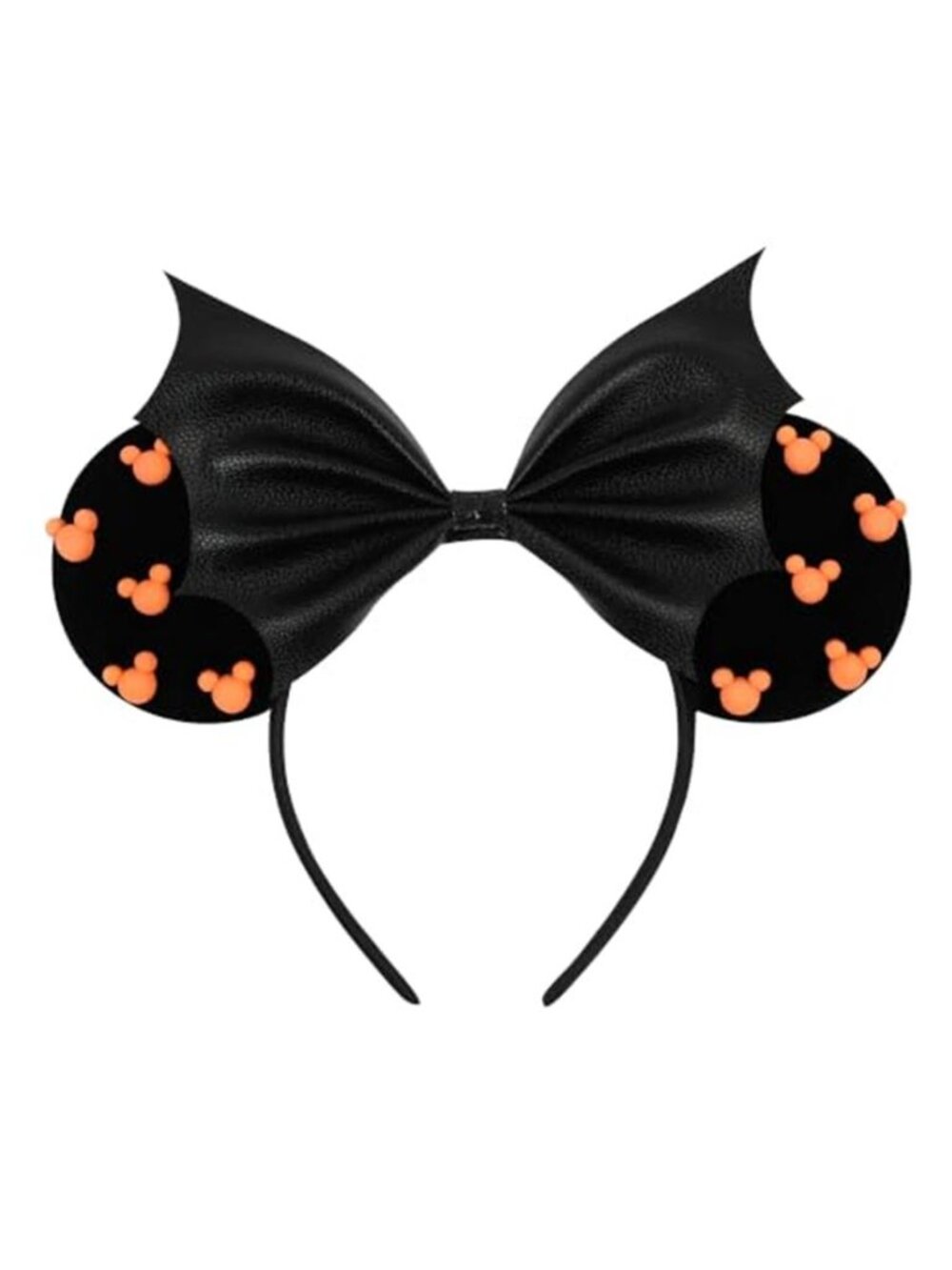Orange & Black Spooky Mouse Ears Headband – 3D Mini Pumpkin Studs & PU Leather